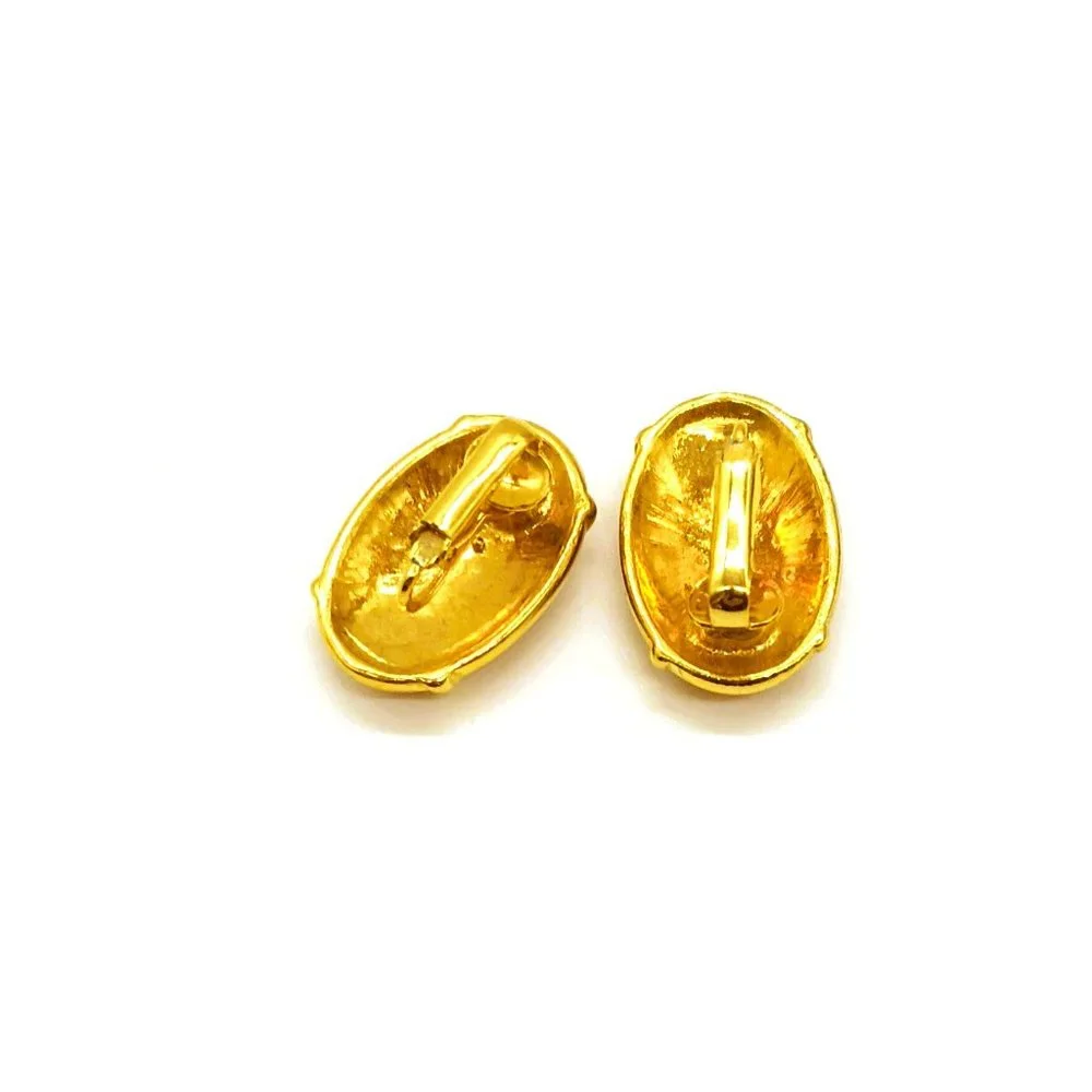 Gold Red Enamel Oval Earrings Clip On Statement Holiday Jewelry
